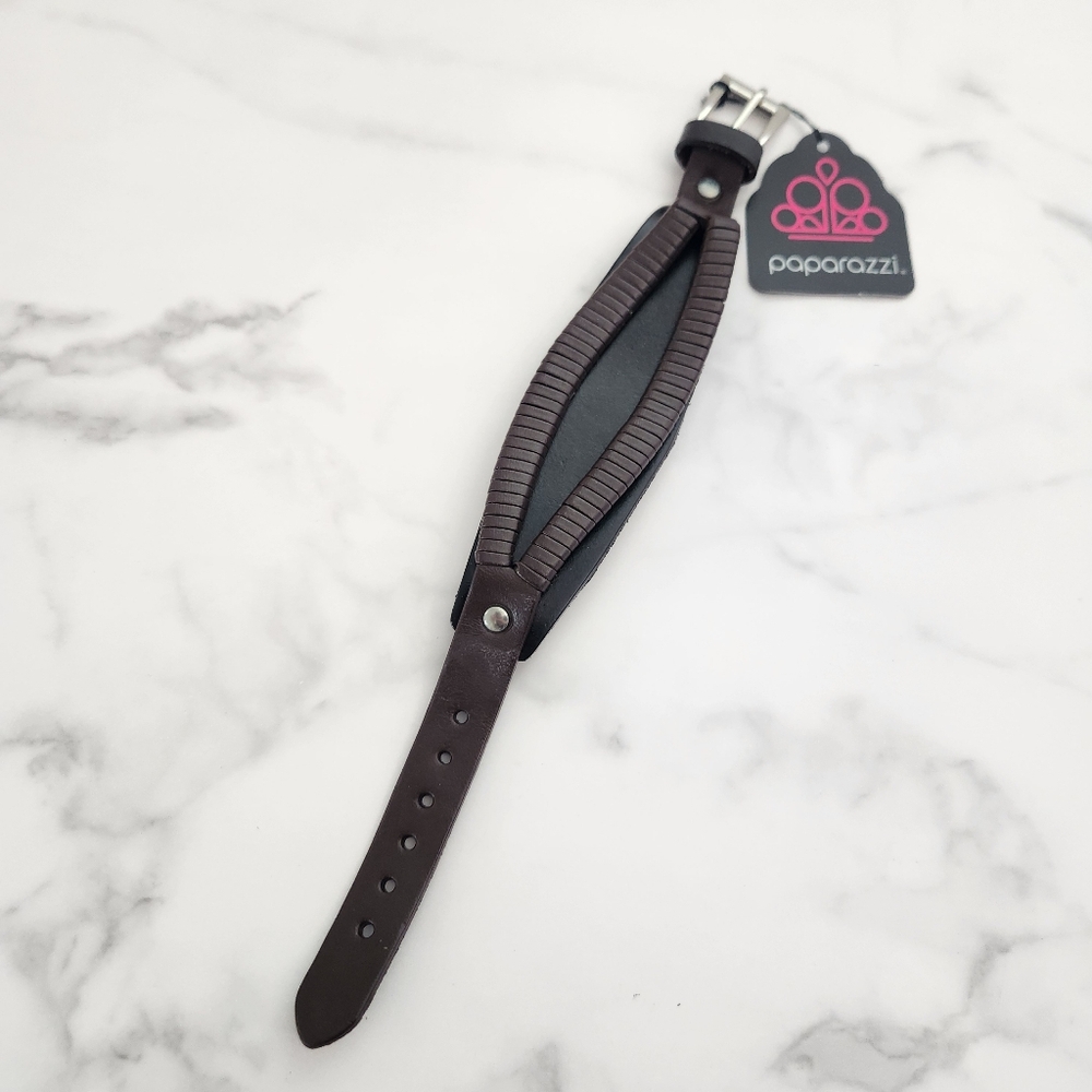 Paparazzi Unisex Adjustable Brown & Black Pu Leather Bracelet - Picture 6 of 14
